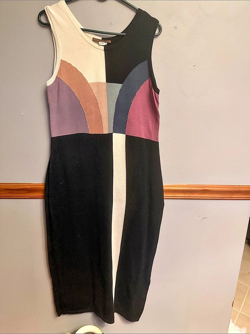 Peruvian Connection Colorblock Abstract Geometric Pima Cotton Knit Dress L